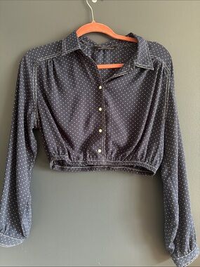 Zara Black Polka Dot Cropped Button-Up Top